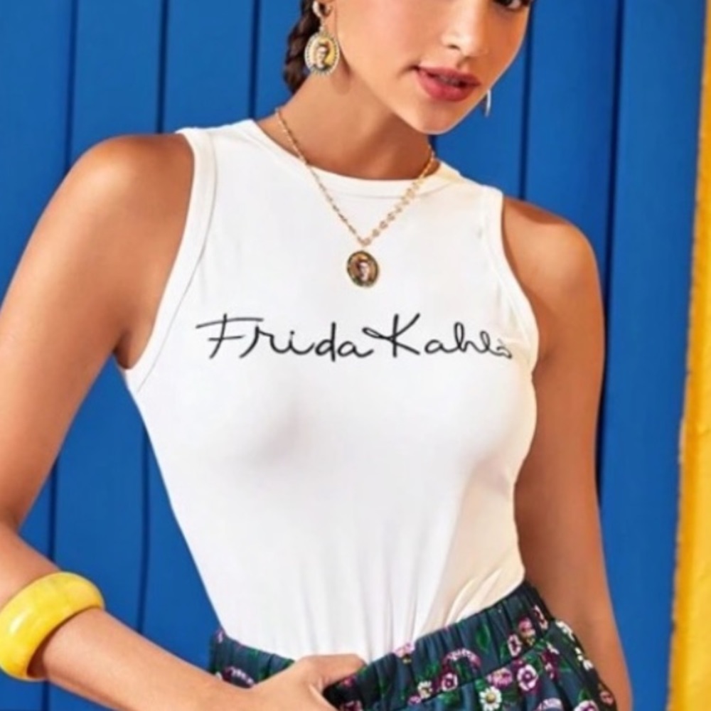 NEW Frida Kahlo signature white sleeveless shirt